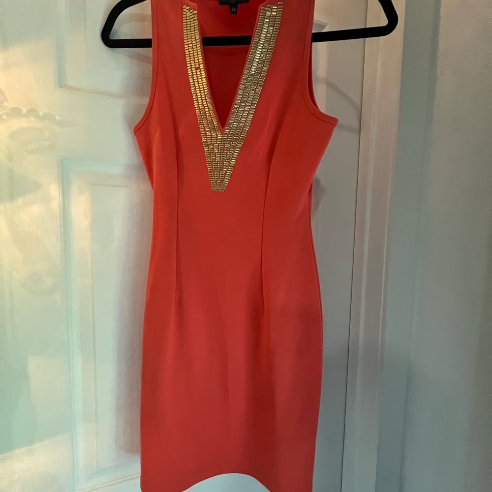 G by Guess Orange Sequin Embellished Sheath Mini Dress